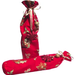 Geschenkverpackung Flasche Weihnachten Baumwolle Weihnachtsstern – No Waste Beutel, 16,5 x 51 cm, wiederverwendbar