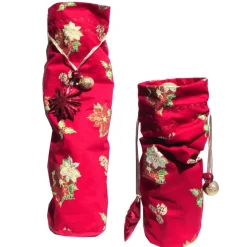 Geschenkverpackung Flasche Weihnachten Baumwolle Weihnachtsstern – No Waste Beutel, 16,5 x 51 cm, wiederverwendbar