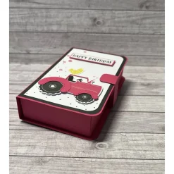 Geschenkverpackung „Happy Birthday“ Buchbox Trecker Traktor Geburtstag Geldgeschenk pink grün Handmade Stampin‘ Up!