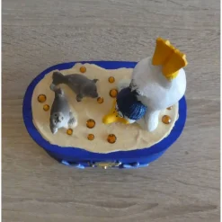 Geschenkverpackung Holztruhe mit Möwe und Seehunden