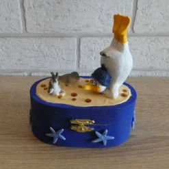 Geschenkverpackung Holztruhe mit Möwe und Seehunden