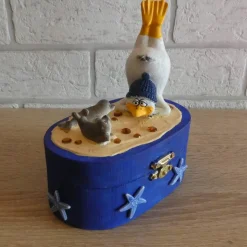 Geschenkverpackung Holztruhe mit Möwe und Seehunden