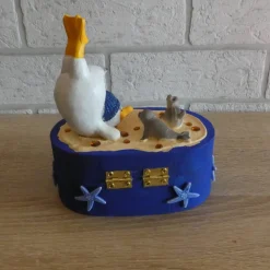 Geschenkverpackung Holztruhe mit Möwe und Seehunden