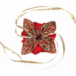 Geschenkverpackung Ilex rot gold – Wiederverwendbar, handgenäht & aus Baumwolle