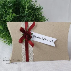 Geschenkverpackung -Pillowbox- Vintage mit Bordeaux