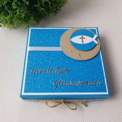 Geschenkverpackung Pizzabox Türkis zur Kommunion, Konfirmation, Firmung, Taufe