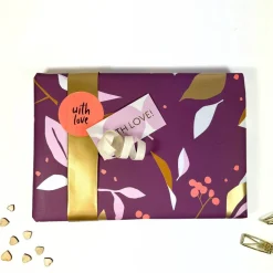 Geschenkverpackung Set NEON FALL Geschenkpapier Aufkleber Anhänger und Tüten in lila