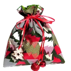 Geschenkverpackung Weihnachten – Baumwollbeutel mit Tannenbäumen, doppellagig, wiederverwendbar