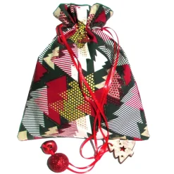 Geschenkverpackung Weihnachten – Baumwollbeutel mit Tannenbäumen, doppellagig, wiederverwendbar