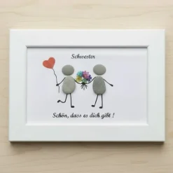 Geschwister Geschenk Steinbild personalisiert – Handgefertigtes Unikat mit Natursteinen & Spruch, STB-162