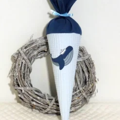 Geschwistertüte kleine Schultüte personalisierbar Kindergartentüte Waffelpique in blau Kitatüte Waffelstoff Wal