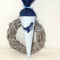 Geschwistertüte kleine Schultüte personalisierbar Kindergartentüte Waffelpique in blau Kitatüte Waffelstoff Wal