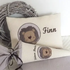 Geschwistertüte kleine Schultüte personalisierbar Kindergartentüte Waffelpique in beige Kitatüte Waffelstoff Löwe