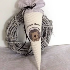 Geschwistertüte kleine Schultüte personalisierbar Kindergartentüte Waffelpique in beige Kitatüte Waffelstoff Löwe