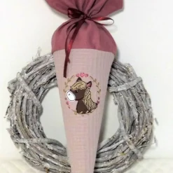Geschwistertüte kleine Schultüte personalisierbar Kindergartentüte Waffelpique altrosa Kitatüte Waffelstoff Pferd