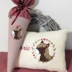 Geschwistertüte kleine Schultüte personalisierbar Kindergartentüte Waffelpique altrosa Kitatüte Waffelstoff Pferd