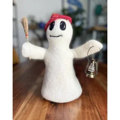 Gespenster-Duo aus Filz – Herr mit Hut, Laterne & Besen, Dame mit fröhlicher Kerze, handgemachte Herbstdeko, Halloween