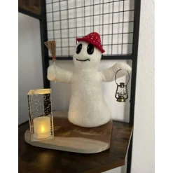 Gespenster-Duo aus Filz – Herr mit Hut, Laterne & Besen, Dame mit fröhlicher Kerze, handgemachte Herbstdeko, Halloween