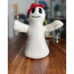 Gespenster-Duo aus Filz – Herr mit Hut, Laterne & Besen, Dame mit fröhlicher Kerze, handgemachte Herbstdeko, Halloween