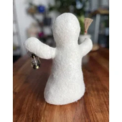 Gespenster-Duo aus Filz – Herr mit Hut, Laterne & Besen, Dame mit fröhlicher Kerze, handgemachte Herbstdeko, Halloween