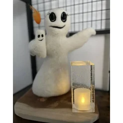 Gespenster-Duo aus Filz – Herr mit Hut, Laterne & Besen, Dame mit fröhlicher Kerze, handgemachte Herbstdeko, Halloween