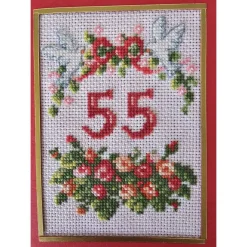 Gestickte Grußkarte, Jubiläumskarte, Klappkarte, Handarbeit