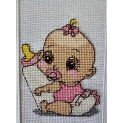 Gestickte Grußkarte "Zur Geburt", Klappkarte, Handarbeit