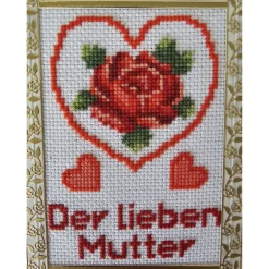 Gestickte Grusskarte , Muttertag, Klappkarte, Handarbeit