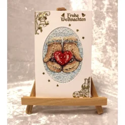 Gestickte Weihnachtskarte, Grußkarte, Klappkarte, Handarbeit