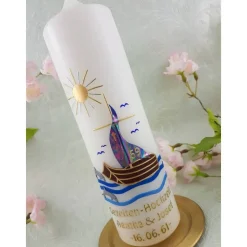 Gezeiten Hochzeit 59 Segelboot Hochzeitskerze 25x7 cm Original Design HKR3926 Hochzeitsgeschenk