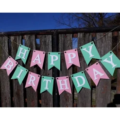 Girlande Happy Birthday Wimpelkette Partydeko Rosa & Mintgrün Geburtstag Wimpel Papierdeko auf Wunsch personalisiert mit