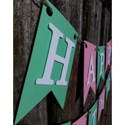 Girlande Happy Birthday Wimpelkette Partydeko Rosa & Mintgrün Geburtstag Wimpel Papierdeko auf Wunsch personalisiert mit