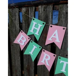Girlande Happy Birthday Wimpelkette Partydeko Rosa & Mintgrün Geburtstag Wimpel Papierdeko auf Wunsch personalisiert mit