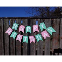 Girlande Happy Birthday Wimpelkette Partydeko Rosa & Mintgrün Geburtstag Wimpel Papierdeko auf Wunsch personalisiert mit