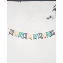 Girlande Willkommen in Pastellfarben Fashionfarben Grau Mint und Creme auf Wunsch personalisiert mit Wunschtext oder Nam