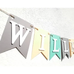 Girlande Willkommen in Pastellfarben Fashionfarben Grau Mint und Creme auf Wunsch personalisiert mit Wunschtext oder Nam