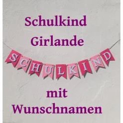 Girlande Wimpelkette Dekoration zum Schulanfang Schulkind Wimpel in rosa und pink zum 1. Schultag