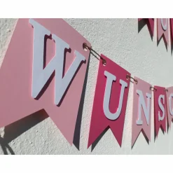 Girlande Wimpelkette Dekoration zum Schulanfang Schulkind Wimpel in rosa und pink zum 1. Schultag