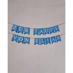 Girlande Wimpelkette zur Taufe auf Wunsch personalisiert mit Wunschnamen Pastell Blau Wimpel Dekoration Papier-Deko