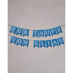 Girlande Wimpelkette zur Taufe auf Wunsch personalisiert mit Wunschnamen Pastell Blau Wimpel Dekoration Papier-Deko