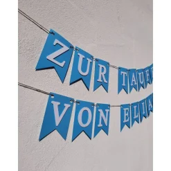 Girlande Wimpelkette zur Taufe auf Wunsch personalisiert mit Wunschnamen Pastell Blau Wimpel Dekoration Papier-Deko
