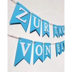 Girlande Wimpelkette zur Taufe auf Wunsch personalisiert mit Wunschnamen Pastell Blau Wimpel Dekoration Papier-Deko