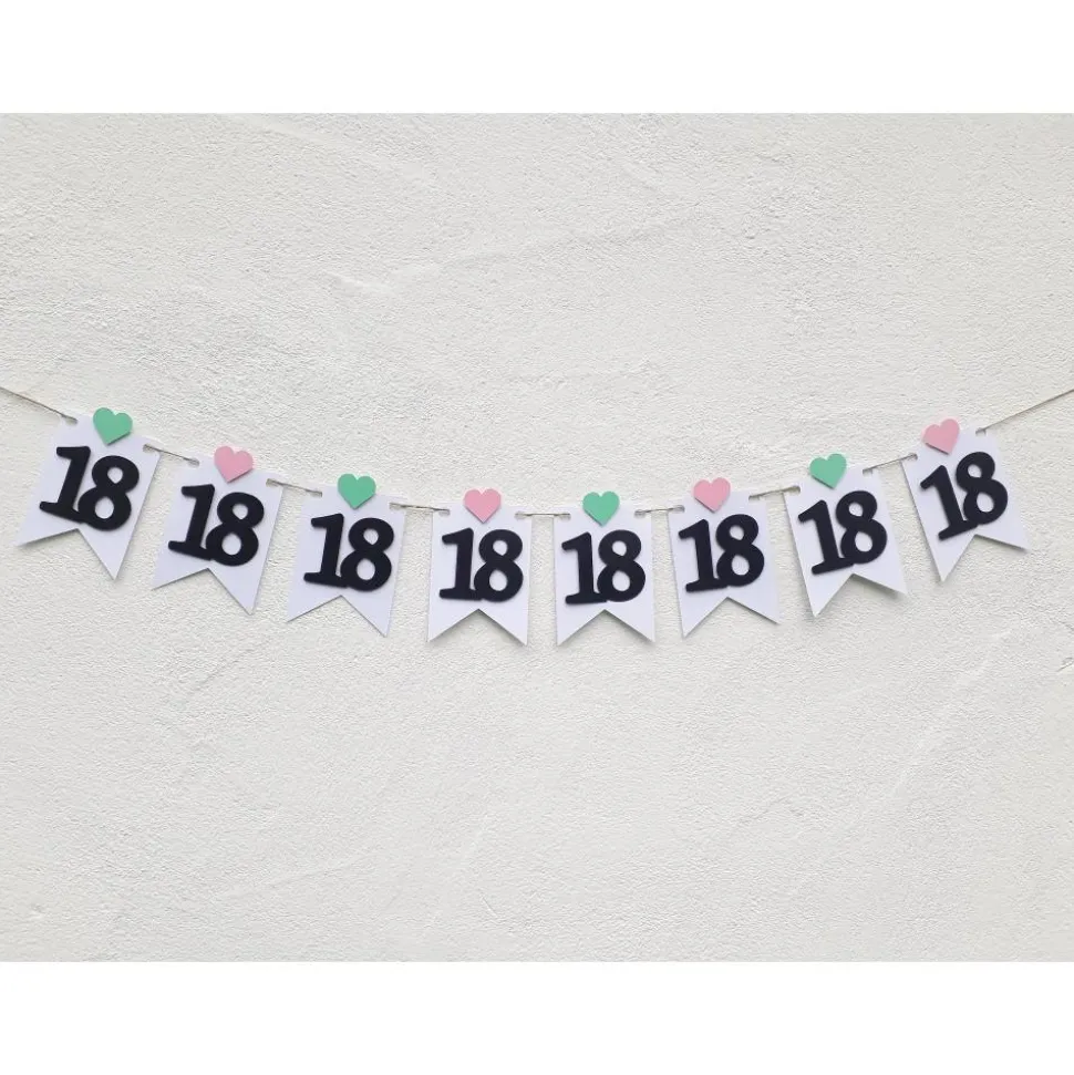 Girlande zum 18. Geburtstag Wimpel Dekoration Mintgrün Rosa Herzen Wimpelkette Banner Happy Birthday