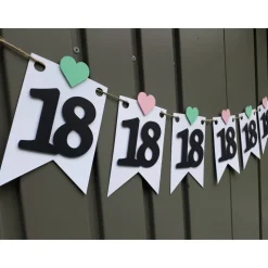 Girlande zum 18. Geburtstag Wimpel Dekoration Mintgrün Rosa Herzen Wimpelkette Banner Happy Birthday