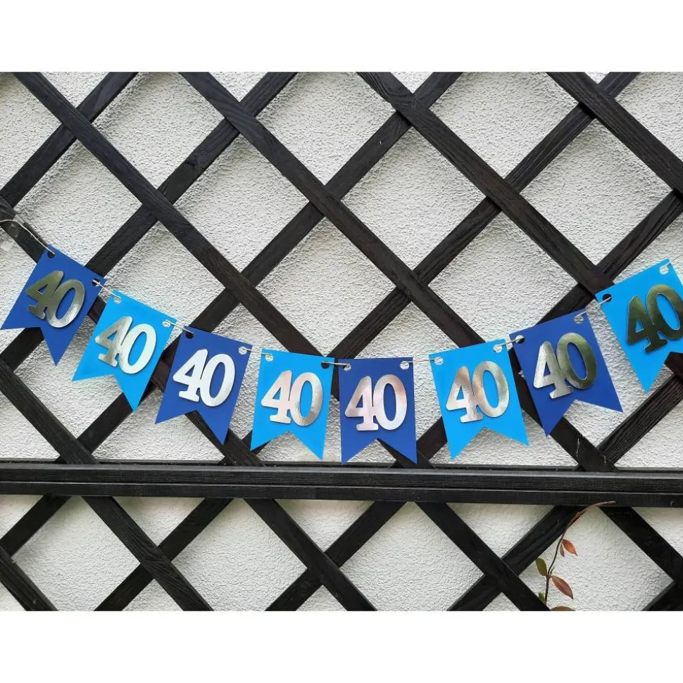 Girlande zum 40. Geburtstag in silber und blau, tolle Farben mit Spiegeleffekt! Wimpel, Wimpelkette in angesagten Trendf