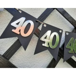 Girlande zum 40. Geburtstag in Silber und Schwarz, tolle Farben mit Spiegeleffekt! Wimpel, Wimpelkette in angesagten Tre