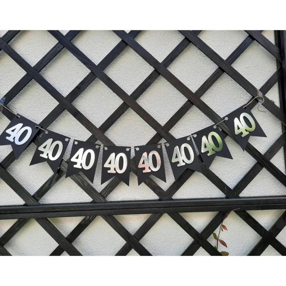 Girlande zum 40. Geburtstag in Silber und Schwarz, tolle Farben mit Spiegeleffekt! Wimpel, Wimpelkette in angesagten Tre