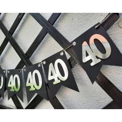 Girlande zum 40. Geburtstag in Silber und Schwarz, tolle Farben mit Spiegeleffekt! Wimpel, Wimpelkette in angesagten Tre