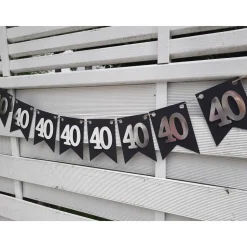 Girlande zum 40. Geburtstag in Silber und Schwarz, tolle Farben mit Spiegeleffekt! Wimpel, Wimpelkette in angesagten Tre