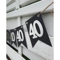 Girlande zum 40. Geburtstag in Silber und Schwarz, tolle Farben mit Spiegeleffekt! Wimpel, Wimpelkette in angesagten Tre